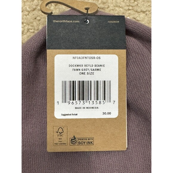 NWT The North Face Men's Dock Worker Recycled Beanie Hat In Fawn Grey/Garme OS - Picture 5 of 9